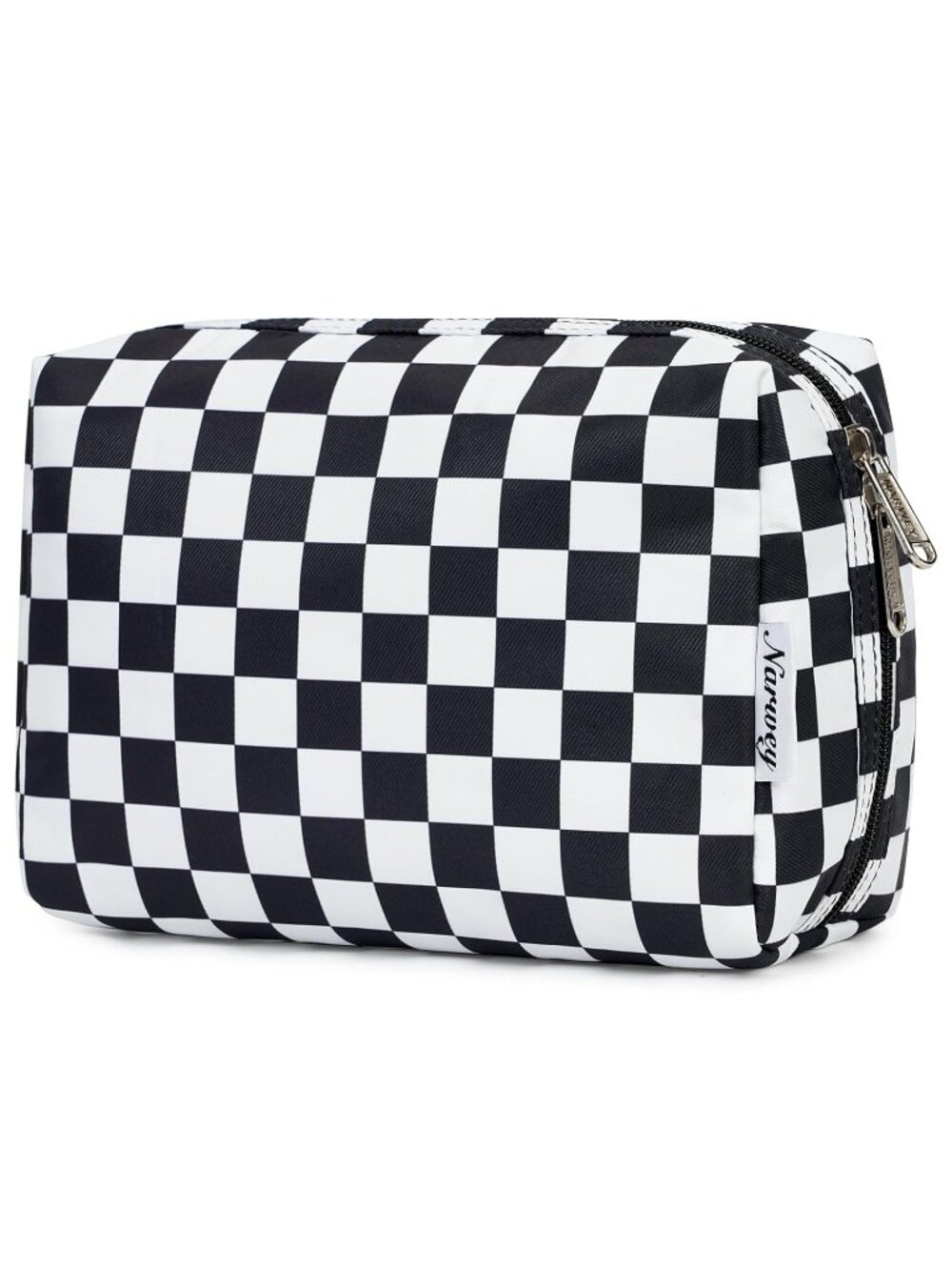 New Large Black Checkerboard Makeup Bag - Travel Cosmetic Organizer for Women